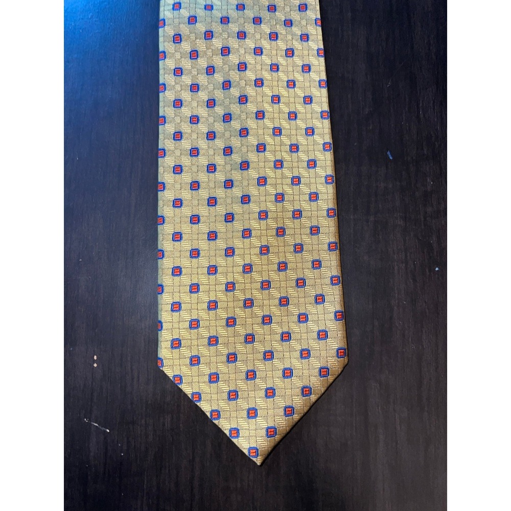 Jos. A. Bank Gold Tie with Red and Blue Squares
